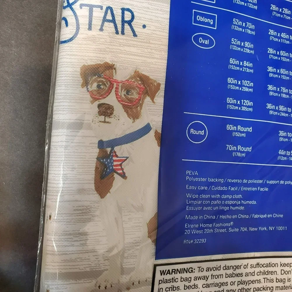 Americana Dogs Vinyl Tablecloth, 52x70, Fourth of July Barbecue Decor NWT
